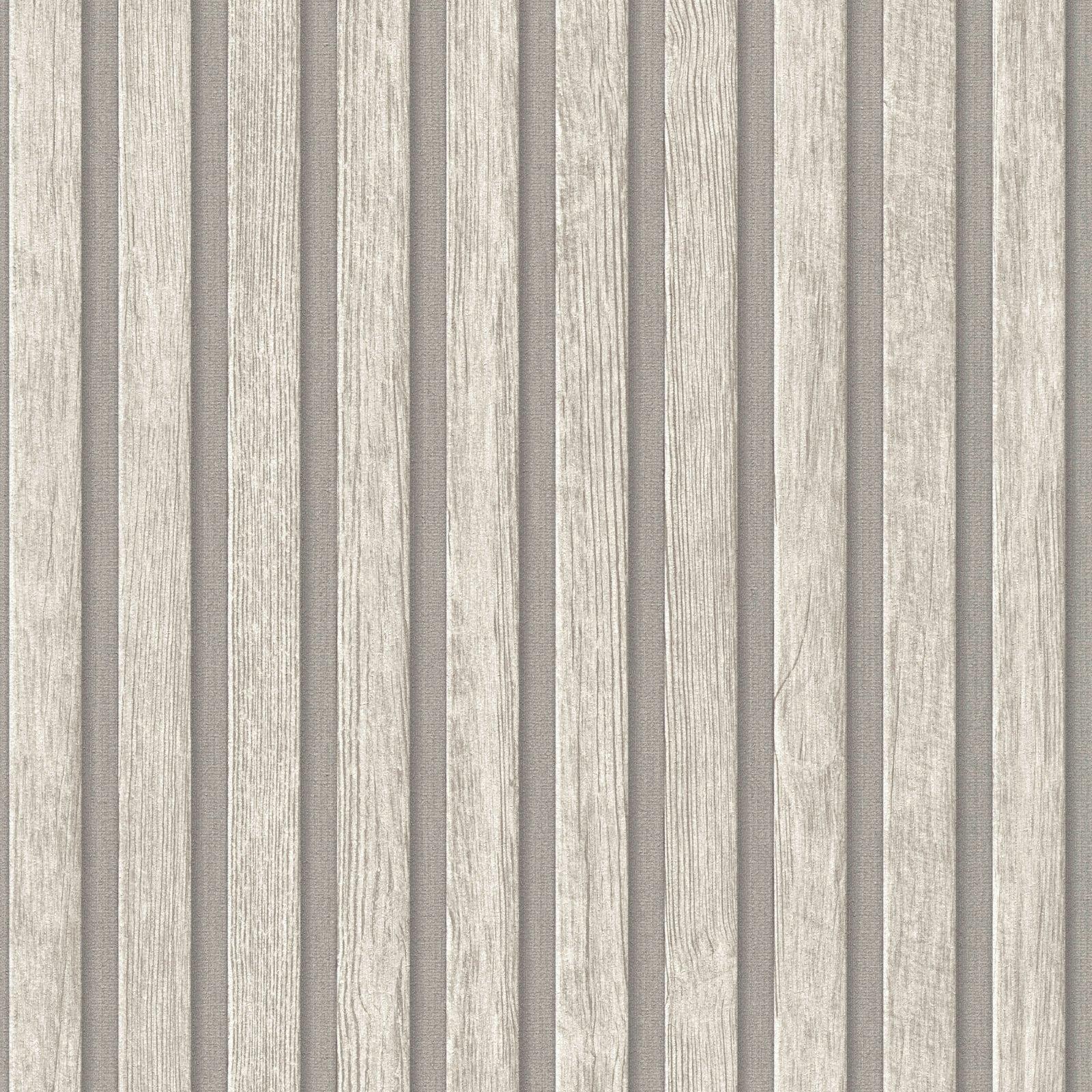 Photos - Wallpaper Wooden Slats Panelling 3D Wood Panel Stripe Off White Silver Grey Wallpape